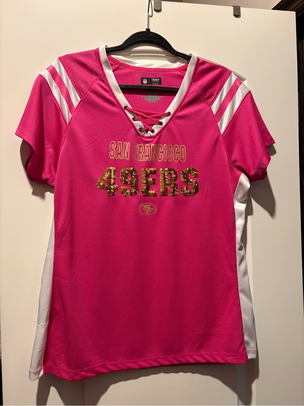 Team Apparel Pink and White San Francisco 49ers Lace-Up Fan Jersey